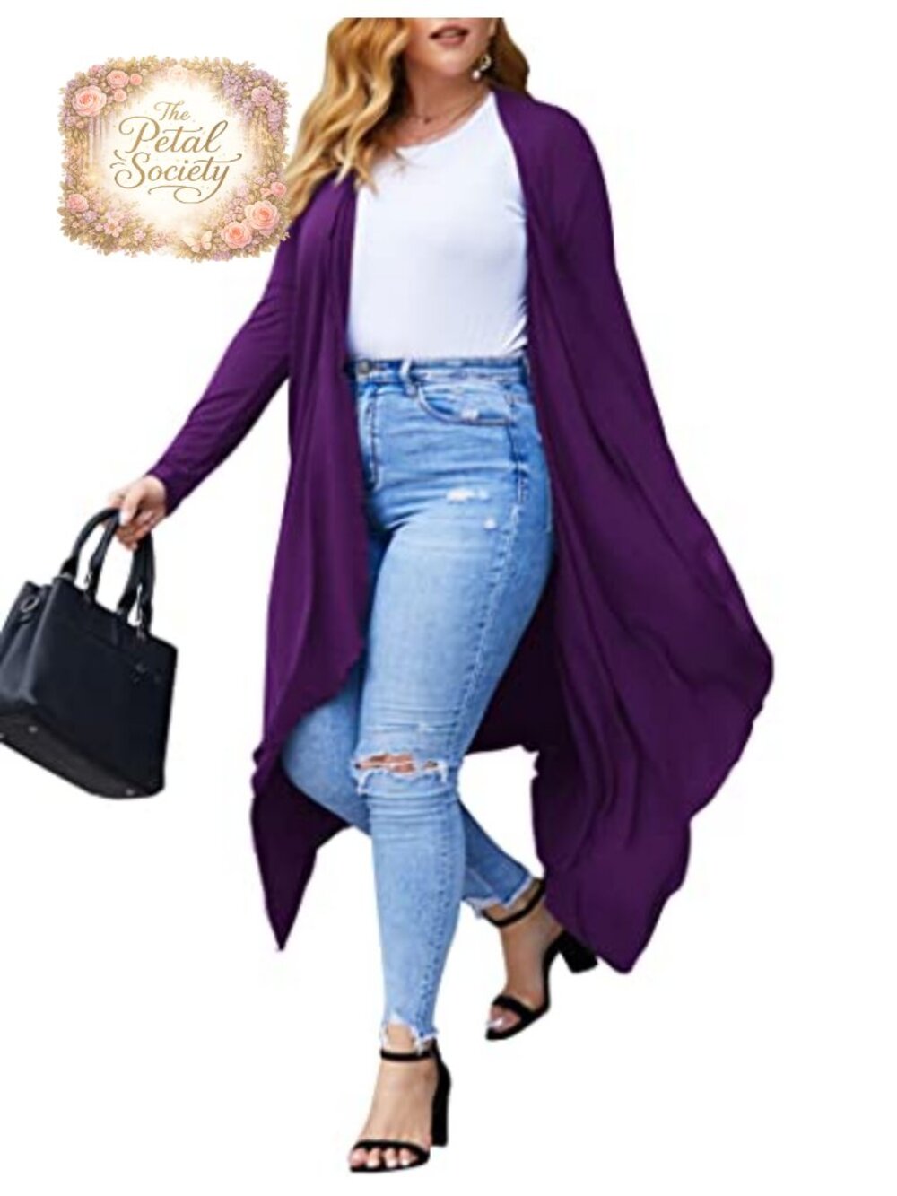 Plus Size Duster Cardigan Long Sleeve Open Front High Low Hem Maxi